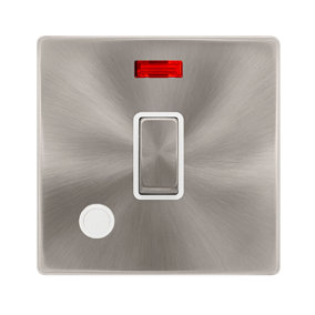 Brushed Steel Screwless Plate 1 Gang 20A Ingot DP Switch With Flex With Neon - White Trim - SE Home