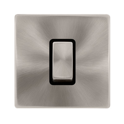Brushed Steel Screwless Plate 1 Gang Ingot Size 45A Switch - Black Trim - SE Home