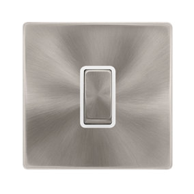 Brushed Steel Screwless Plate 10A 1 Gang Intermediate Ingot Light Switch - White Trim - SE Home