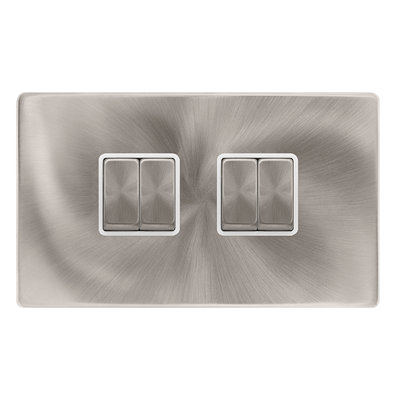 Brushed Steel Screwless Plate 10A 4 Gang 2 Way Ingot Light Switch ...