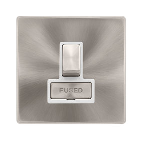 Brushed Steel Screwless Plate 13A Fused Ingot Connection Unit Switched - White Trim - SE Home