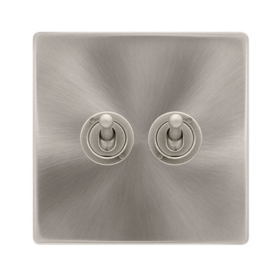 Brushed Steel Screwless Plate 2 Gang 2 Way 10AX Toggle Light Switch ...