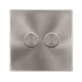 Brushed Steel Screwless Plate 2 Gang 2 Way LED 100W Trailing Edge Dimmer Light Switch - SE Home