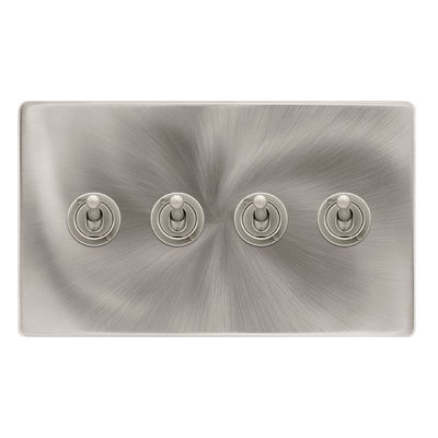 Brushed Steel Screwless Plate 4 Gang 2 Way 10AX Toggle Light Switch ...