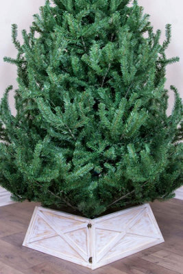 Brushed White & Gold Large Wooden Trapezoid Christmas Tree Skirt