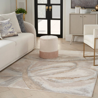 Brushstrokes Beige Abstract Modern Easy to Clean Rug for Living Room ...