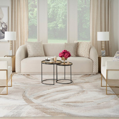 Brushstrokes Beige Abstract Modern Easy to Clean Rug for Living Room Bedroom and Dining Room-274cm X 366cm