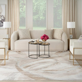 Brushstrokes Beige Abstract Modern Easy to Clean Rug for Living Room Bedroom and Dining Room-274cm X 366cm