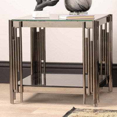 Bruzios 55cm Sofa Side Table for Living Room Furniture, Glass and Metal End Table