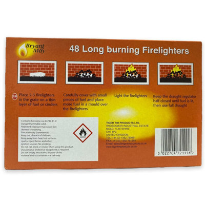 Bryant & May 48 Long Burning Firelighter Quickfire for Barbecue Stove, Fireplace