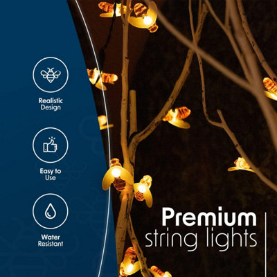 Bryte 50 LED Solar Powered Honey Bee String Lights 7M