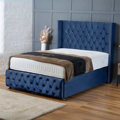 Bsspoke Chesterfield Wingback Bed Ottoman Divan Liftup Storage Bed Blue ...