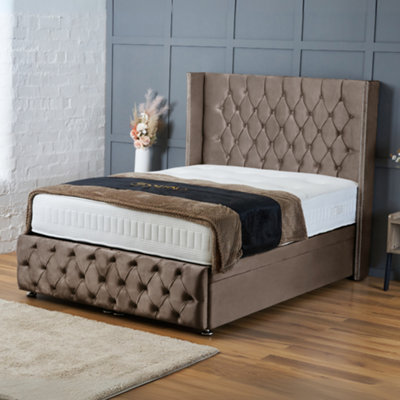Bsspoke Divan Ottoman Bed Mink Velvet With Free Mattress & 54inch ...