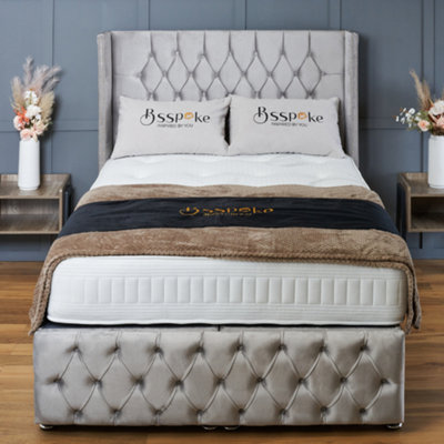 Bsspoke Divan Ottoman Bed Mink Velvet With Free Mattress & 54inch ...