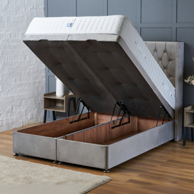 Bsspoke Ottoman Bed Lift up Storage Divan Mustard Velvet With Mattress ...