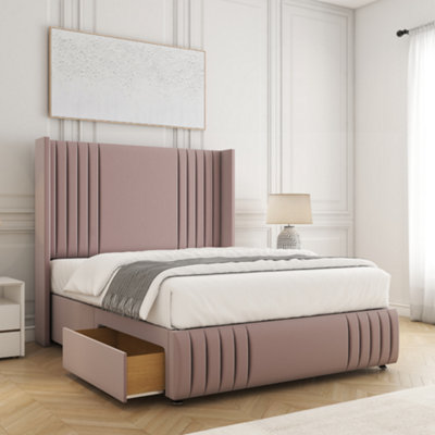 Bsspoke Peyton Divan Bed Set Plush Velvet in Pink with 54inch Headboard ...