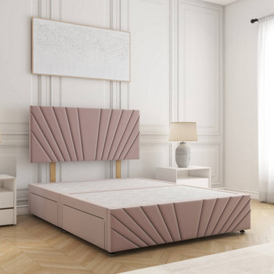 Bsspoke Rose Divan Bed Pink Plush Velvet 24inch Headboard & Footboard 2 ...