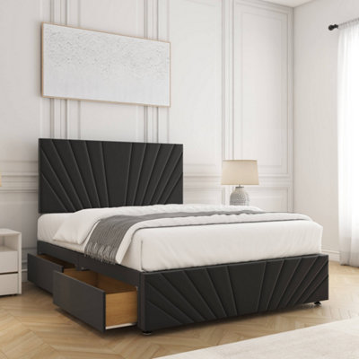 Bsspoke Rose Divan Bed Set Black Velvet 24inch Panel Headboard ...