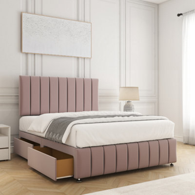 Bsspoke Sierra Divan Bed Set in Pink Plush Velvet 24inch Headboard ...