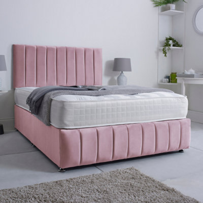 Bsspoke Solid Divan Base Bed Set Pink Plush with 4 Drawers Orthopaedic ...