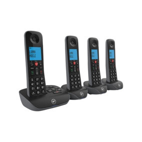 BT Essential 60848 Cordless Home Phone, Answering Machine, Black, Quad Pack