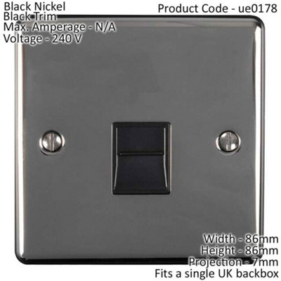 BT Master Single Telephone Socket BLACK NICKEL & Black PSTN Line Wall Face Plate