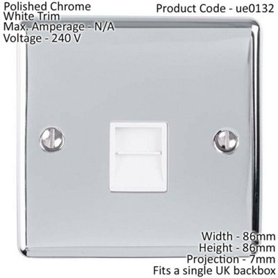 BT Master Single Telephone Socket CHROME & White PSTN Line Wall Face Plate