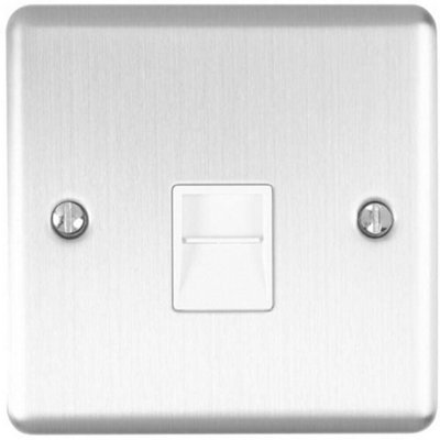 BT Master Single Telephone Socket SATIN STEEL & White PSTN Line Wall Face Plate