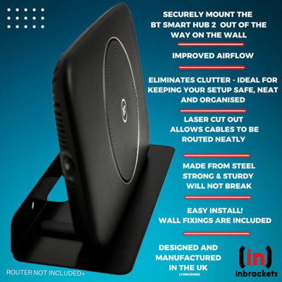BT Router Wall Mount Shelf for BT Smart Hub 2 wifi Router Black Steel UK Manufactured - 3