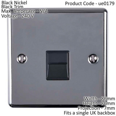 BT Telephone  Extension Socket BLACK NICKEL & Black Secondary Wall Plate