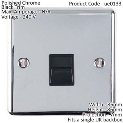 BT Telephone  Extension Socket CHROME & Black Secondary Wall Plate