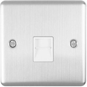 BT Telephone  Extension Socket SATIN STEEL & White Secondary Wall Plate