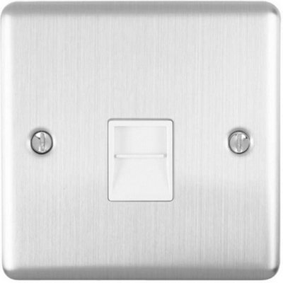 BT Telephone  Extension Socket SATIN STEEL & White Secondary Wall Plate