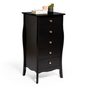 BTFY Black 5 Drawer Narrow Chest of Drawers, Tallboy Dresser Clothes Cabinet, with Rose Gold Handles,For Bedroom & Hallway