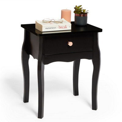 BTFY Black Bedside Table Baroque Nightstand 1 Drawer Bedside Cabinet Vintage Look Bed Side Table Storage Drawer for Bedroom
