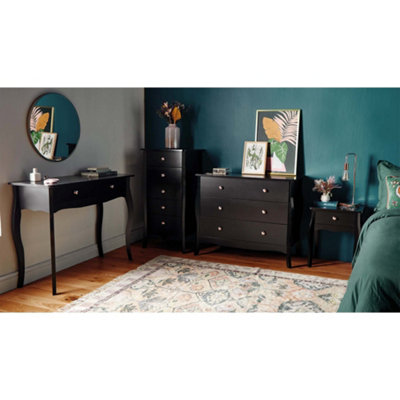 BTFY Black Dressing Table 1 Drawer Vanity Console Table With Metal Handles Vintage Baroque Style Makeup