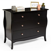 BTFY Chest of Drawers, Black 3 Drawer Dresser With Rose Gold Handles, Wooden Storage Cabinet, Organisation Unit For Bedroom