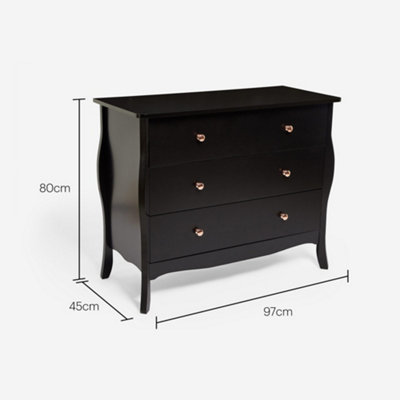 BTFY Chest of Drawers, Black 3 Drawer Dresser With Rose Gold Handles, Wooden Storage Cabinet, Organisation Unit For Bedroom