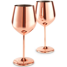 BTFY Copper Finish Wine Glasses, Set of 2 Stainless Steel Cocktail Glasses, Shatter Proof w/ Gift Box, Perfect Present (Rose Gold)