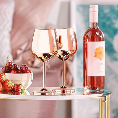BTFY Copper Finish Wine Glasses Set of 2 Stainless Steel Cocktail Glasses Shatter Proof w Gift