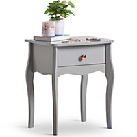 BTFY Grey Bedside Table, Baroque Nightstand, 1 Drawer Bedside Cabinet, Side Table & End Table for Bedroom & Living Room, Grace