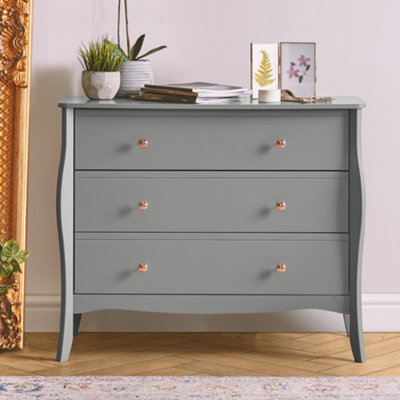 BTFY Grey Chest of Drawers Baroque Design Bedroom Drawers w 3 Drawers Vintage Style Dresser w
