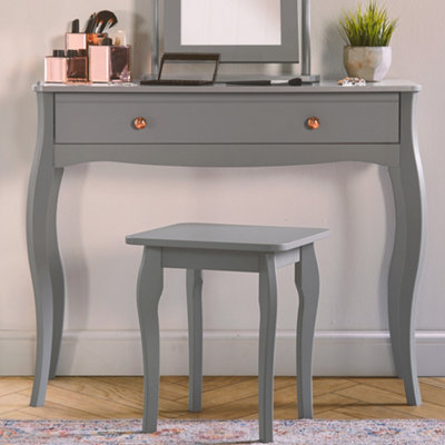 BTFY Grey Dressing Table 1 Drawer Vanity Table Baroque Makeup Table Vintage Style Desk for Bedroom Dressing Room Grace