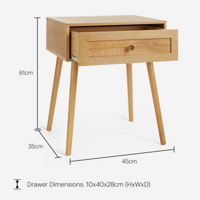 BTFY Rattan Bedside Tables Set of 2, Nightstands w/Wood Veneer for Bedroom w Tapered Legs & Gold Handles, Side Tables Living Room