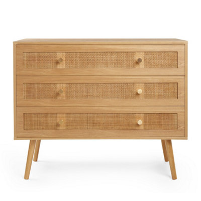 BTFY Rattan Chest of Drawers with Natural Wood Veneer, Wicker Bedroom
