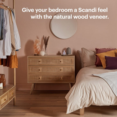 BTFY Rattan Chest of Drawers with Natural Wood Veneer, Wicker Bedroom  Drawers, Scandi 3 Drawer Clothes Cabinet for Bedroom