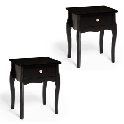 BTFY Set of 2 Black Bedside Tables, Wooden 1 Drawer Bedside