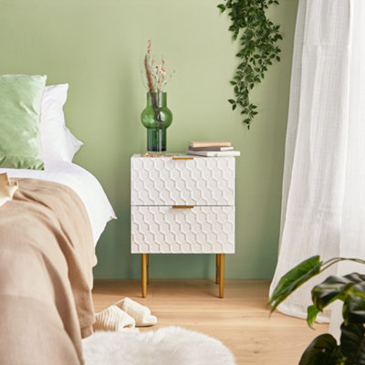 White bedside table 2024 gold handle