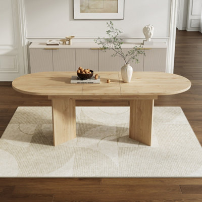 BTM 120 160cm Oval EXtendable Dining Table, Hidden Sliding EXtension, Space Saving Kitchen Table for 4 6, Oak