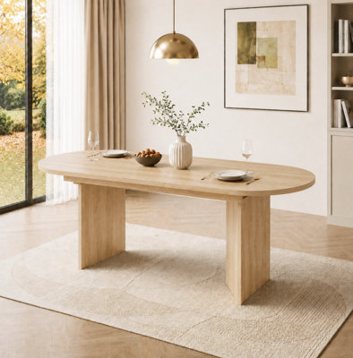 BTM 120 160cm Oval EXtendable Dining Table, Hidden Sliding EXtension, Space Saving Kitchen Table for 4 6, Oak